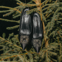 Zapatos elegantes de mujer 1339 satén negro lifestyle