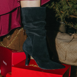 Botines con tacón para mujer 1410 negro terciopelo lifestyle