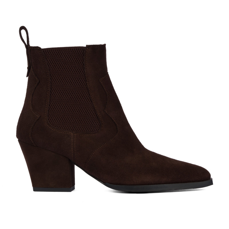 Botines de tacón para mujer 1418 chocolate de terciopelo