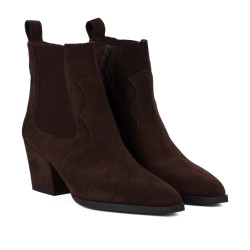 Botines de tacón para mujer 1418 chocolate de terciopelo